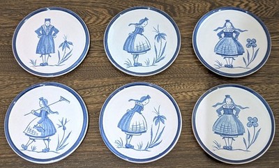 6 WAECHTERSBACH GERMANY GLASIERTE KERAMIK KERAMIK UNTERSETZER BLAU WEISS 9cm DIA