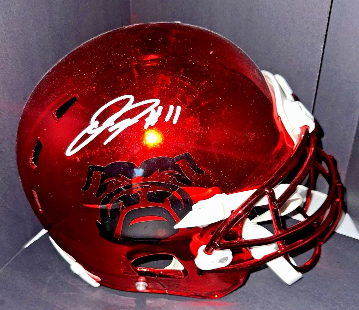 Jake Fromm Autographed Signed Georgia Bulldogs Full Size Xenith Helmet Metallic Red Beckett 