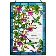 W10xH15 inch Hummingbird Stained Glass Window Hangings, Suncatcher Panel with...
