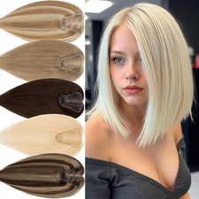 Clip in Hand-Tied Lace Base Hairpiece Topper Real Remy Human Hair Extensions