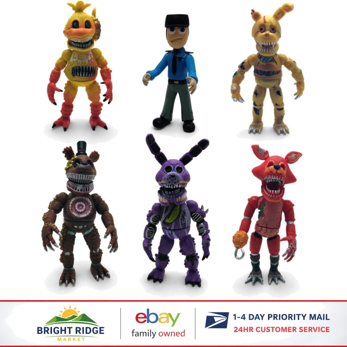 Collectible FNAF Figures Set with Nightmare Foxy, Freddy & Human