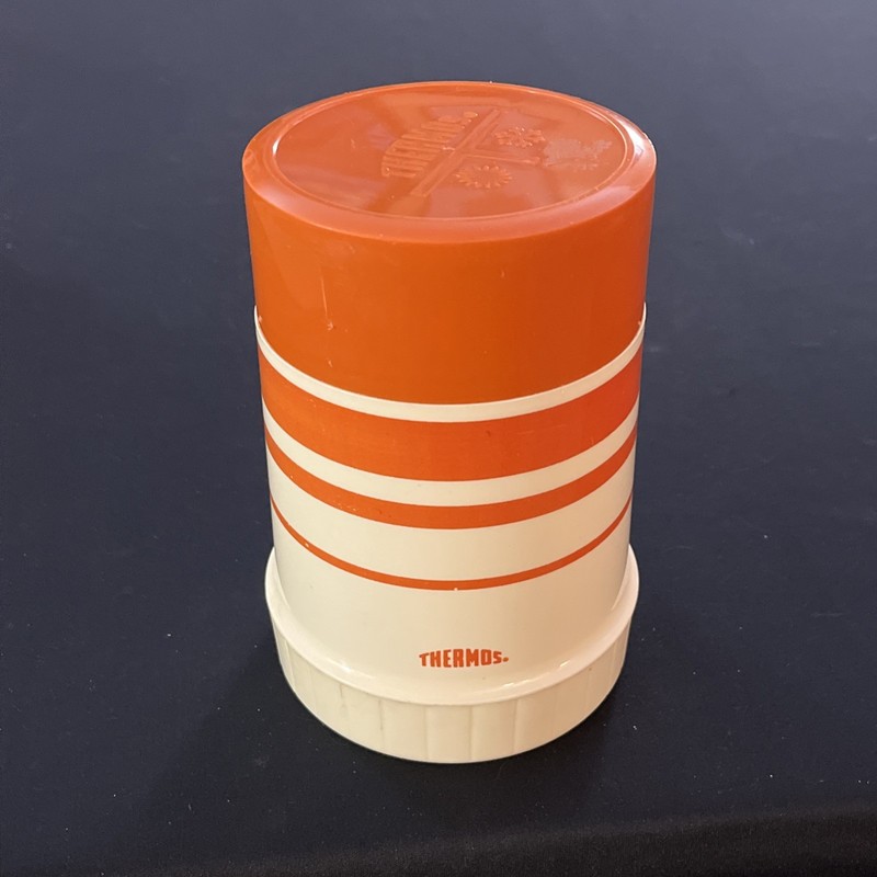 1970’s Striped Orange Thermos by King Seeley Holds 10 Ounces