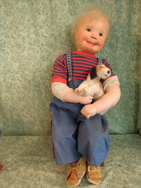 Den-768 Dianne DENGEL doll "A BOY & HIS DOG BUDDY" - 22 " tall w/chair