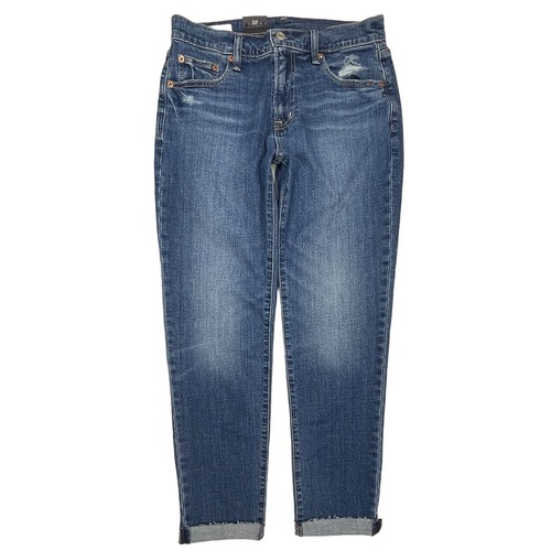Gap Mid Rise Girlfriend Jeans Washwell Sz 26 LONG 2L New $80 Medium Wash Crop