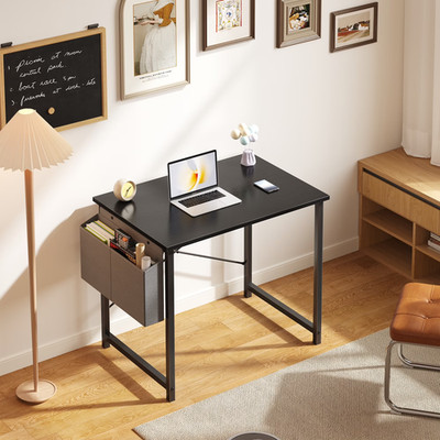 31'' Computer Desk with Metal Frame   Waterproof Surface & Storage Bag, Black