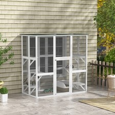 Outdoor Cat House with Weather Protection, Multiple High Ledges, 71" L, White
