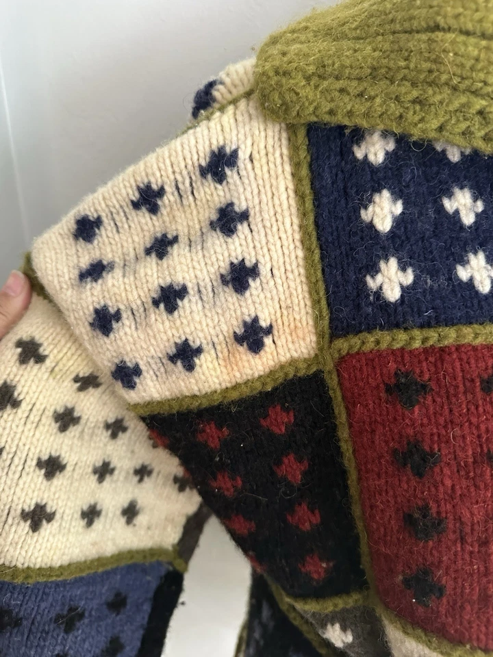 Hecho a mano Tejidos Imalaya Lana Retazos Cremallera Suéter Chaqueta Otavalo Ecuador L Foto 3 de 4