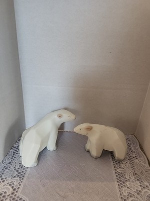 Vintage Pair Polar Bears Cubist Porcelain Figurines Crowing Touch Japan Set Of 2
