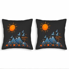 Set of 2 Decorative Throw Pillow Covers 18x18in - Orange Sun Blue Mountains