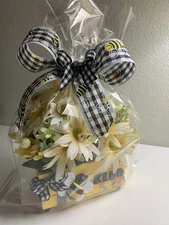 Bee Kind Mini Wood Crate Tiered Tray Table Decor Bees Yellow Florals Spring New