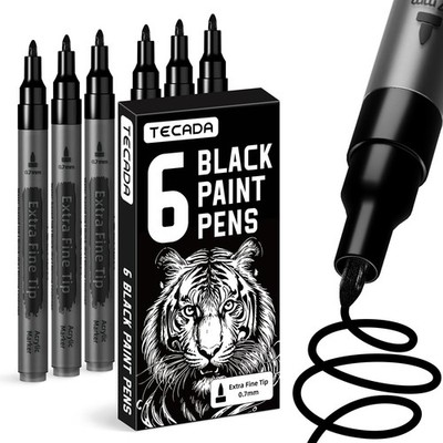 Black Paint Pens Acrylic Markers - 6 Pack Permanent Markers, 0.7mm Extra Fine...