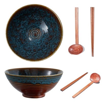 Yuecda 8 Zoll Keramik Ramen Schüssel 2er Set, 40oz Japanisch Medium, Bunt 
