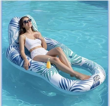 Inflatable Pool Float Lounger for Adults with Cup Holder, Comfortable Pool Chair