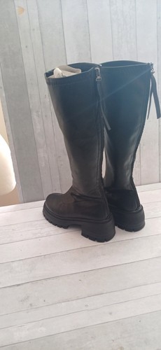 LADIES WOMENS CHUNKY BLOCK HEEL PLATFORM KNEE HIGH ZIP UP BOOTS SIZE 6 - Picture 7 of 16