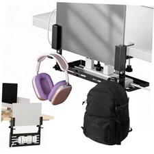 Desk Side Storage Organize, Clamp-on Laptop Holder with Cable Tray  Under