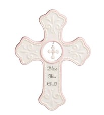 BLESS THIS CHILD CROSS WALL CROSS PINK baptism baby shower RELIGIOUS