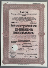Historische Aktie / Junkers Flugzeug- und Motorenwerke / 1000 Reichsmark 1942