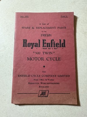 Original 1957-1958 Royal Enfield 500 Twin Spare Parts Catalog Book