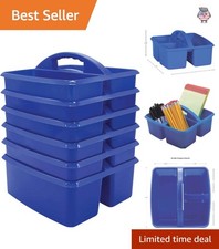 6-Pack Blue Plastic Storage Caddy - Portable Organizer with 3 Compartments