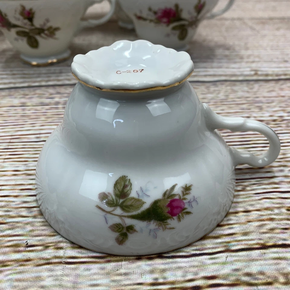 Juego de 8 tazas de té florales vintage con borde dorado rosa C-207 porcelana fina con estuche Foto 3 de 4