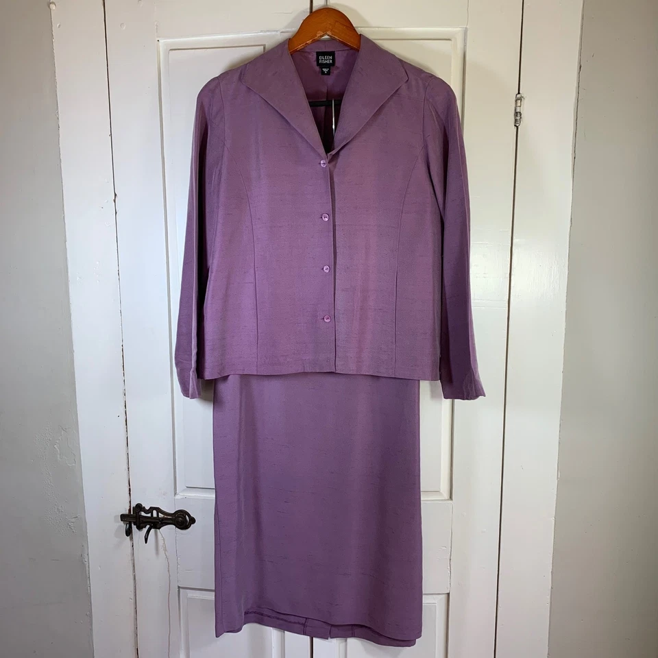Conjunto de Traje de Seda Eileen Fisher Blazer Falda Mujer Pequeño Evento Boda Foto 2 de 4
