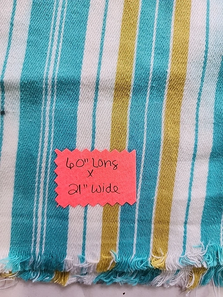 60" X 21"w Ticking Stripe Turquoise White Gold Cotton Sewing Twill Fabric Craft - Image 2 of 4