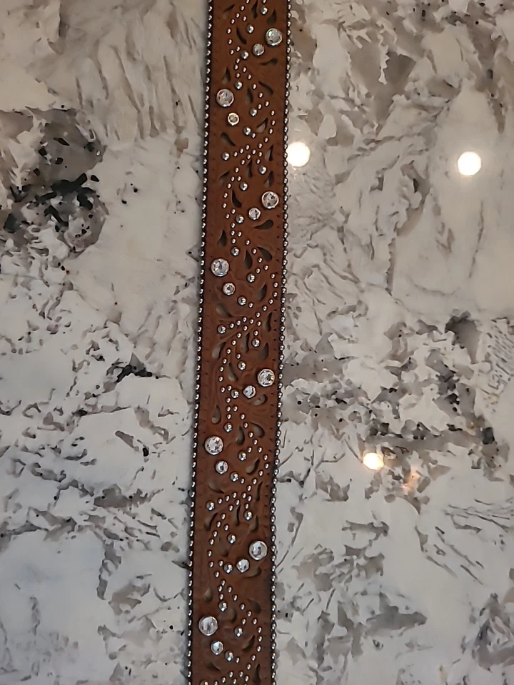 Пояс Justin Palazzo черный блестящий со стразами кожаный ремень размер 38 - Изображение 3 из 4