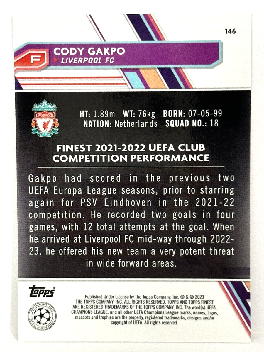2022-23 Topps Finest UCL Liverpool Cody Gakpo Rose Gold Mini