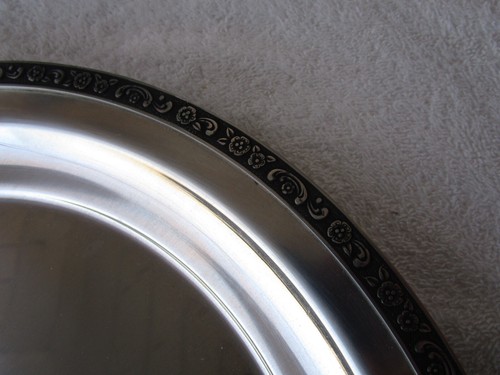 Vintage~Oneida Mediterranea~ Round Tray~ Custom 18/8 Stainless Floral~~ 13-1/4" - Picture 8 of 9