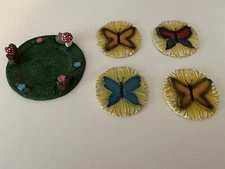 Ceramic Butterfly Coasters Spring Summer With Holder 3" Round Vintage 