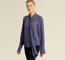 $145.00 Donna Karan New York NECKTIE BLOUSE Bluish-Grey Sz M NWT