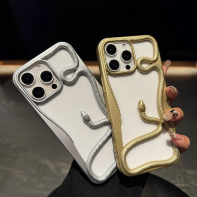 For iPhone 16 15 Pro Max 14 13 12 11 3D Snake Plating Phone Case