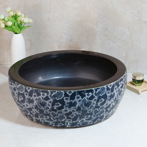 Juego de grifos mezclador de tocador lavabo lavabo redondo azul y blanco de cerámica - Imagen 4 de 7