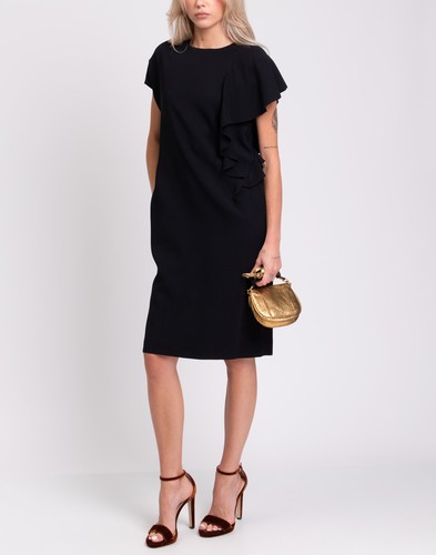 RRP €406 LES COPAINS Sheath Dress IT42 US6 UK10 M Ruffle Crew Neck Made in Italy