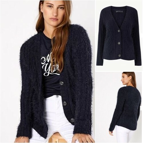 BNWT M\u0026S Navy Chenille Cable Knit V 