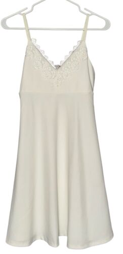 Aqua Floral Lace Short Mini Dress Babydoll Women's M White Sweetheart Neck NEW