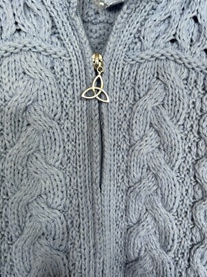 Aran Crafts Sz M Light Blue Cable Full Zip 100% Merino Wool NWT | eBay