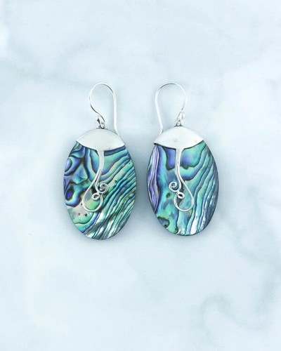 Oval Abalone Paua Shell Handmade 925 Sterling Silver Earring NEW DESIGN! - Picture 2 of 4