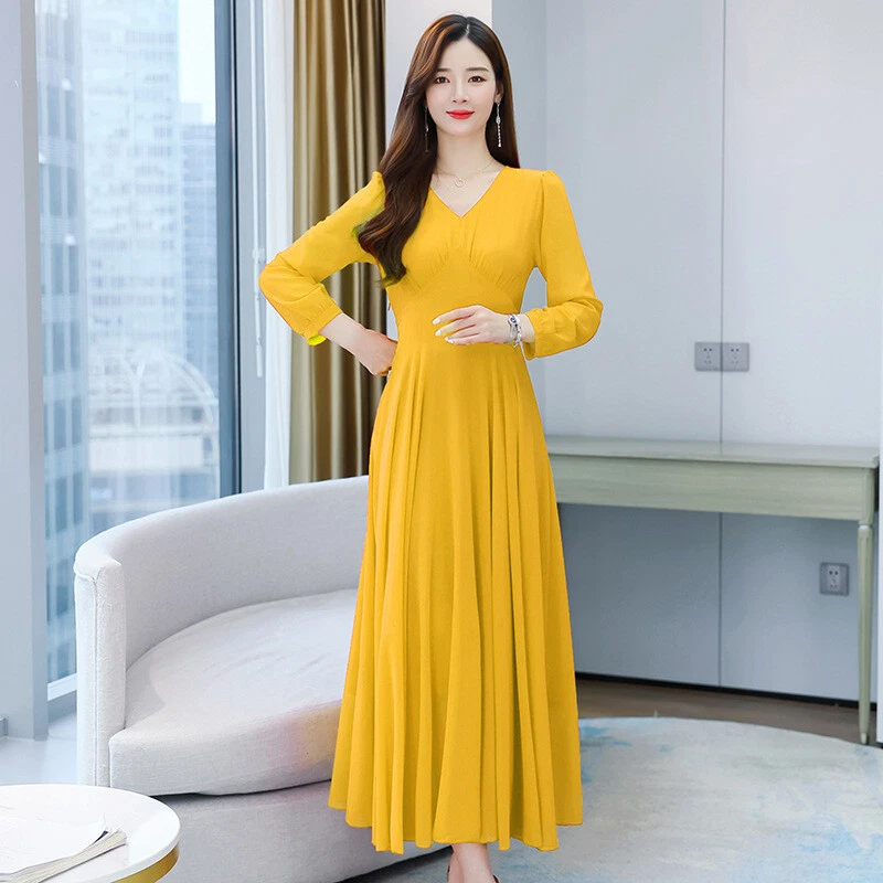 Long sleeve yellow gown cheap