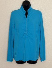 IBKUL Golf Tennis 1/4 Zip Pullover Shirt Medium Blue Ruched Activewear Stretch