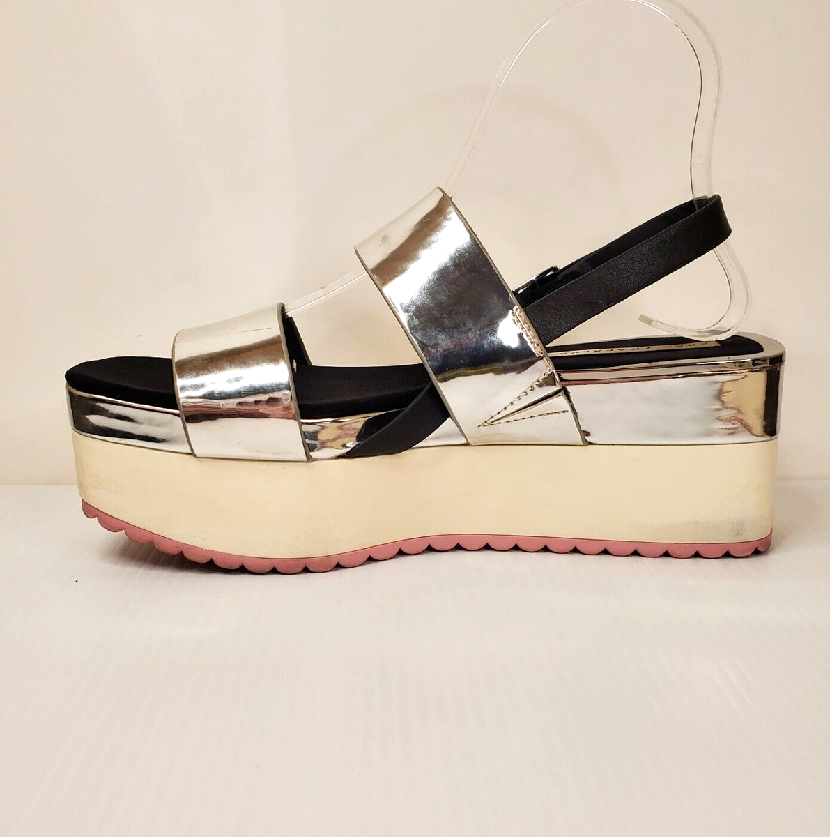 Womens Platform Metallic Silver Strap Sandals Shoes Sz 39 US