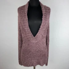 BCBGMAXAZRIA Sweater Womens S Fuzzy Knit Shawl Collar Plunging V-Neck 90s AU