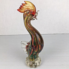 Murano Art Glass Rooster Multicolor Metallic Flakes Vintage 8" Tall
