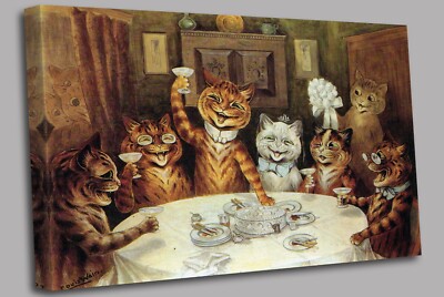 Louis Wain Katzen Hochzeit Frühstück Braut Leinwand Wandbild fertig zum Aufhängen