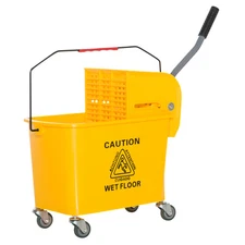 5 Gallon Plastic Commercial Janitor Mop Bucket with Side Press Wringer Yellow