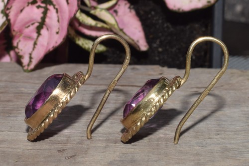 Ukraine VTG old russian Sterling SILVER 875 Alexandrite earring gilded - Picture 9 of 12