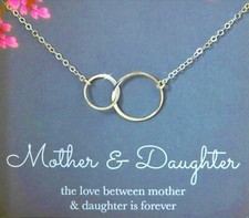 Mother Daughter Necklace 925 Gold Tone SS