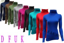 LADIES PLAIN RIBBED POLO ROLL NECK LONG SLEEVE CASUAL TOP JUMPER SIZE S/M , M/L