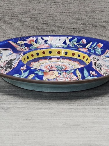 Chinese Enamel Hand Painted Plate Floral Figural Design 19th Century Antique - Picture 7 of 7