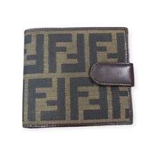 Fendi Zucca Monogram FF Canvas Compact Wallet Brown Italy Vintage Bifold